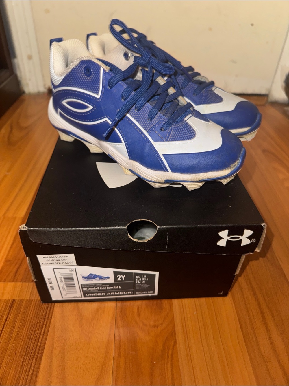 Under Armour Kids Royal Blue and White Athletic Cleats